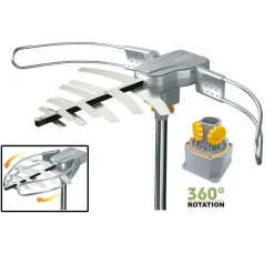 ANTENNA AMPLIFICATA INTERNI ESTERNO ROTANTE HDTV DVB-T DVB-T2 UHF VHF FULLHD
