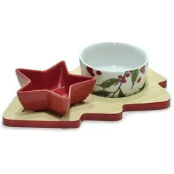 ANTIPASTIERA 2 POSTI CON CIOTOLE IN CERAMICA BASE IN BAMBÙ ALBERO DI NATALE IDEA REGALO