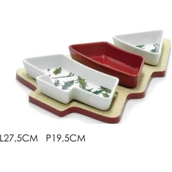 ANTIPASTIERA A 3 SCOMPARTI IN BIANCO ROSSO AGRIFOGLIO ALBERO DI NATALE DECORAZIONE TAVOLA