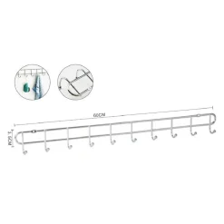 APPENDIABITI A 10 GANCI POSTI ATTACCAPANNI A PARETE 60X3,5 CM BAGNO CUCINA 58026