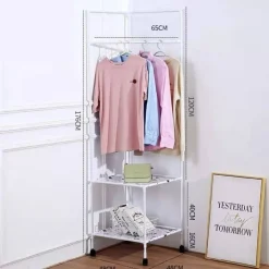 APPENDIABITI ANGOLARE IN METALLO CON 2 RIPIANI MULTIFUNZIONE BIANCO