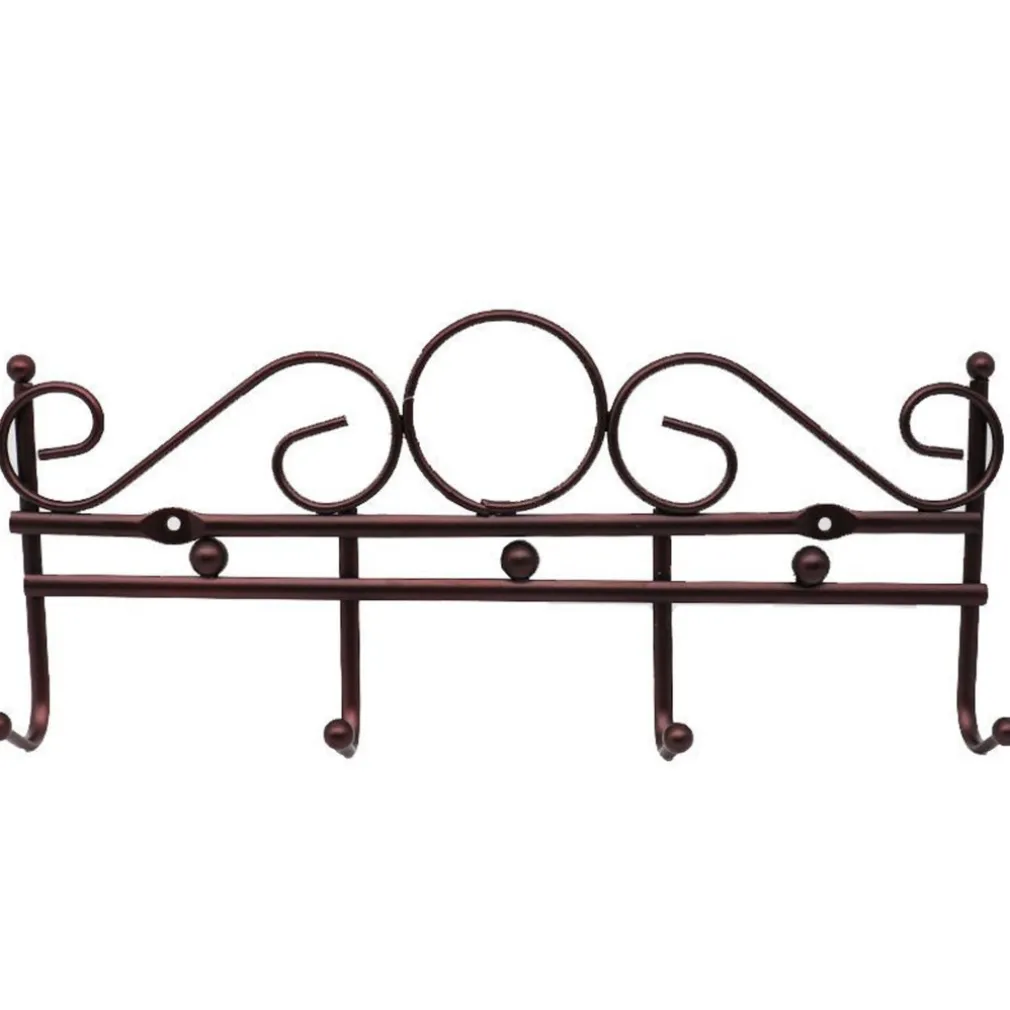 APPENDIABITI ATTACCAPANNI IN METALLO BRONZATO A PARETE 4 POSTI GANCI 30X12 CM