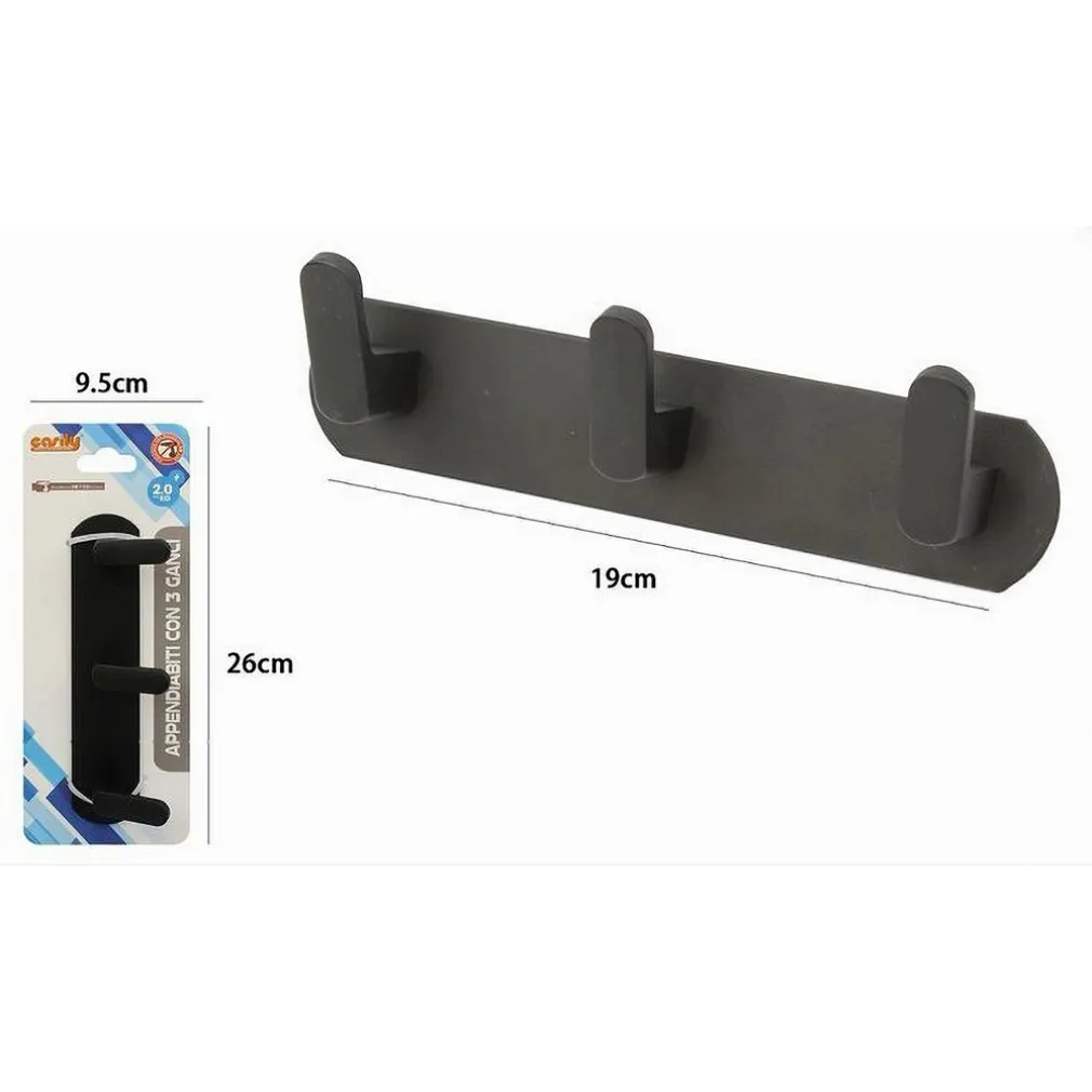 APPENDIABITI CON 3 GANCI APPENDINO PORTASCIUGAMANO BAGNO CASA CUCINA NERO 59737
