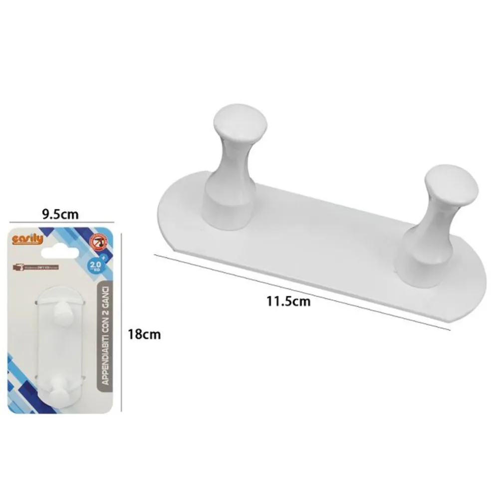APPENDIABITI CON 2 GANCI BIANCO PER ACCAPPATOIO BAGNO CUCINA CASA DA PARETE 59756