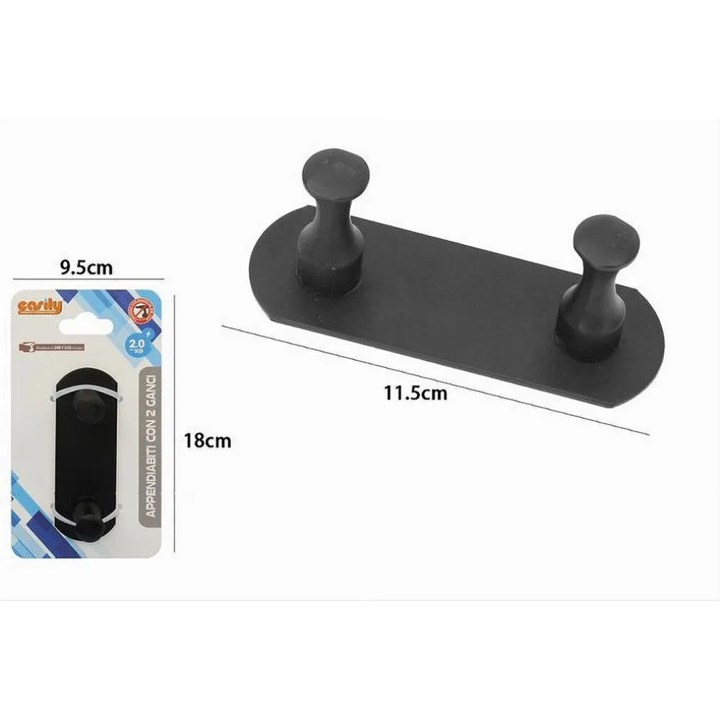 APPENDIABITI CON 2 GANCI NERO PER ACCAPPATOIO BAGNO CUCINA CASA DA PARETE 59751