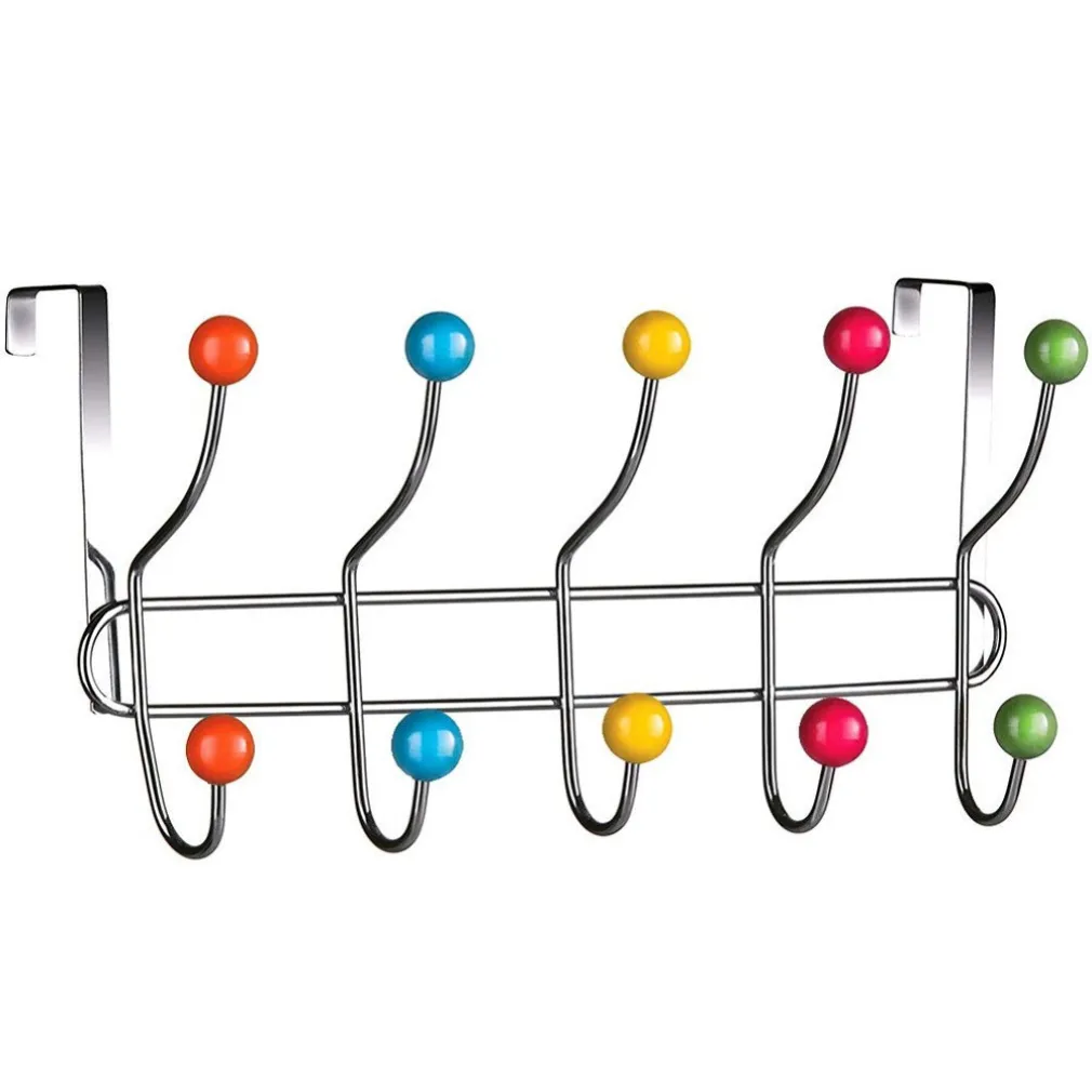 APPENDIABITI DA PORTA CON 10 GANCI E POMELLI MULTICOLORE GANCIO DIETRO PORTA
