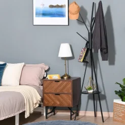 APPENDIABITI DA TERRA ATTACCAPANNI IN METALLO E LEGNO NERO 45 X 45 X 180 CM