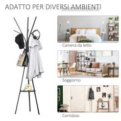 APPENDIABITI DA TERRA ATTACCAPANNI IN METALLO E LEGNO NERO 45 X 45 X 180 CM