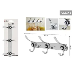 APPENDINO A 3 GANCI APPENDI ABITI ASCIUGAMANO BAGNO FIORE DIAMANTE 25X10CM 56623