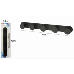 APPENDINO CON 5 GANCI APPENDI PORTA ASCIUGAMANO A 5 POSTI BAGNO CASA NERO 59769