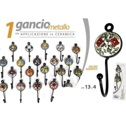 APPENDINO GANCIO PARETE APPENDIABITI METALLO CERAMICA DECORI ASS. 13X4CM 749346