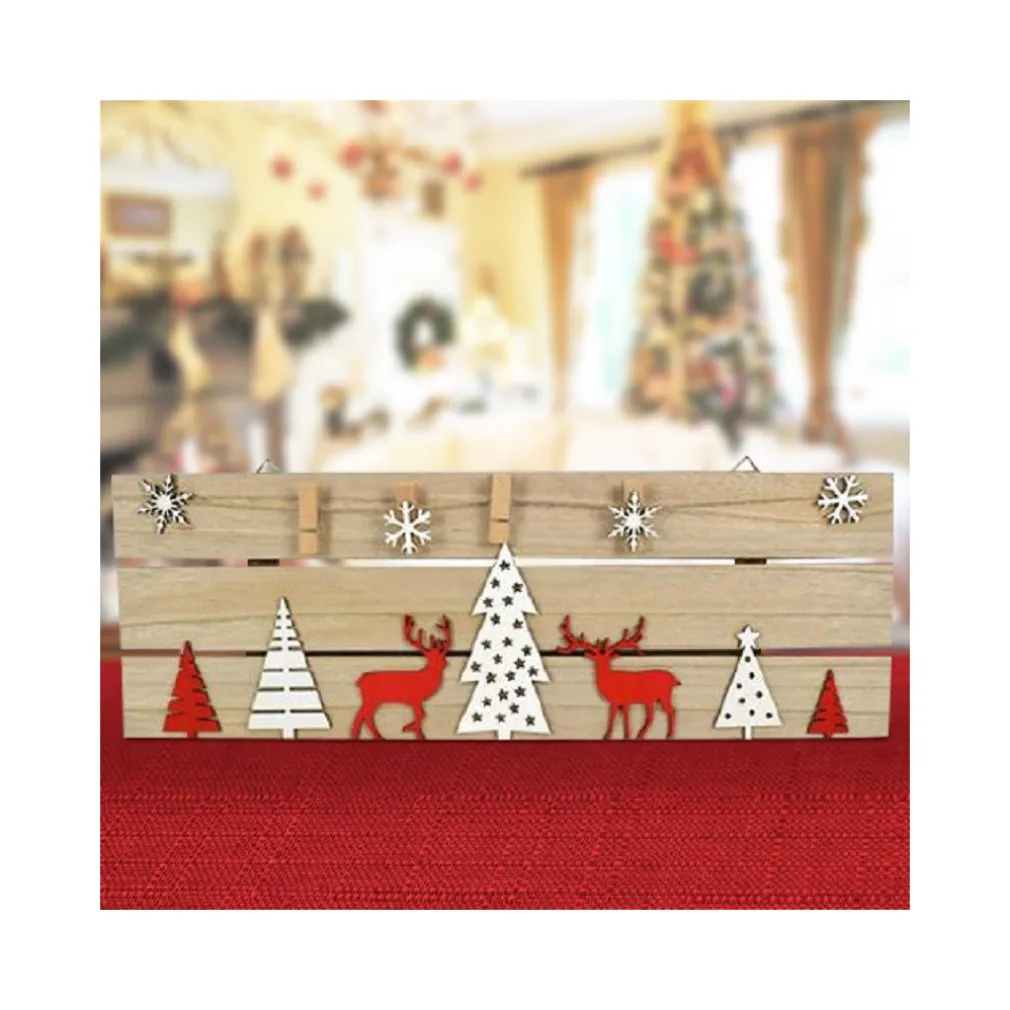 APPENDINO NATALIZIO IN LEGNO CON MOLLETTE E DISEGNI 53CM DECORAZIONI NATALIZIE