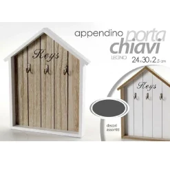 APPENDINO PORTA CHIAVI KEY PARETE 3 GANCI LEGNO 24X30X2,5 CM DECORI ASS. 762574