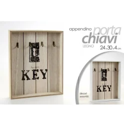 APPENDINO PORTA CHIAVI PARETE KEY CON GANCI IN LEGNO 24X4X30CM DECORI ASS 762338