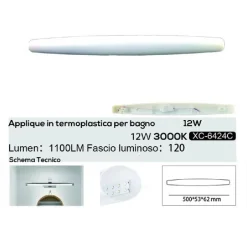 APPLIQUE LED 12 WATT IP20 PER SPECCHIO BAGNO LUCE CALDA NATURALE FREDDA XC-6424