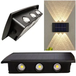APPLIQUE SEGNAPASSO DA ESTERNO A PARETE ENERGIA SOLARE PANNELLO UP AND DOWN 6LED