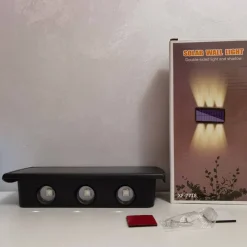 APPLIQUE SEGNAPASSO DA ESTERNO A PARETE ENERGIA SOLARE PANNELLO UP AND DOWN 6LED