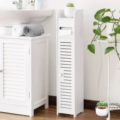 ARMADIETTO DA BAGNO PORTA CARTA IGIENICA MOBILE SALVASPAZIO SOTTILE IMPERMEABILE BIANCO