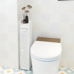 ARMADIETTO DA BAGNO PORTA CARTA IGIENICA MOBILE SALVASPAZIO SOTTILE IMPERMEABILE BIANCO