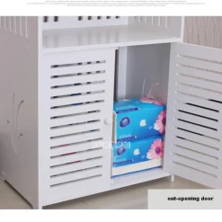 ARMADIETTO IN LEGNO BIANCO LUCIDO MDF CON DUE ANTE 3 MENSOLE RIPINI 120X32X27CM