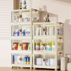 ARMADIETTO IN PLASTICA PIEGHEVOLE CON ANTE CONTENITORI TRASPARENTI CON RUOTE ARMADIO