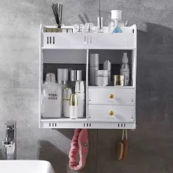 ARMADIETTO MOBILE DA PARETE BIANCO PER COSMETICI MEDICINALI ORGANIZER BAGNO CON CASSETTI