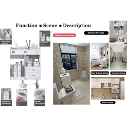 ARMADIETTO MOBILE DA PARETE BIANCO PER COSMETICI MEDICINALI ORGANIZER BAGNO CON CASSETTI