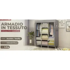 ARMADIO GUARDAROBA APPENDIABITI IN TESSUTO ACCIAIO SMONTABILE ABITI 3 ANTE PER CAMERA