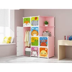 ARMADIO GUARDAROBA MODULARE A 10 CUBI CON ANTE DECORATE APPENDIABITI PERSONALIZZABILE