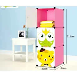ARMADIO GUARDAROBA MODULARE PER BAMBINI A 3 SCOMPARTI A CUBO MOBILE CON ANTE DECORATE