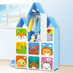 ARMADIO MODULARE PER BAMBINI MOBILE PORTAOGGETTI GIOCHI ORGANIZER A CASTELLO CON 10 CUBI