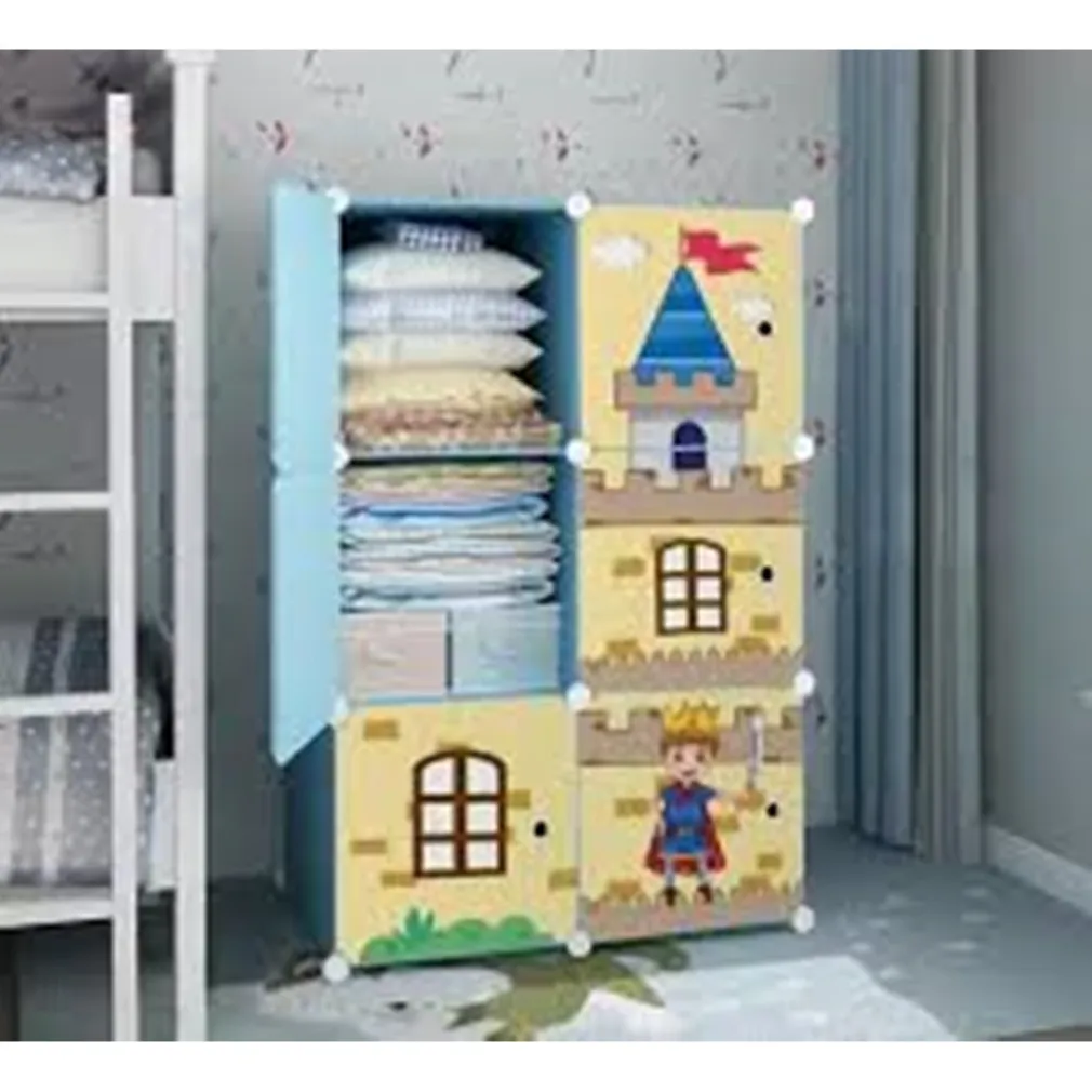 ARMADIO MODULARE PER BAMBINI MULTIUSO PORTAOGGETTI A 6 SCOMPARTI CUBI CON ANTE DECORATE