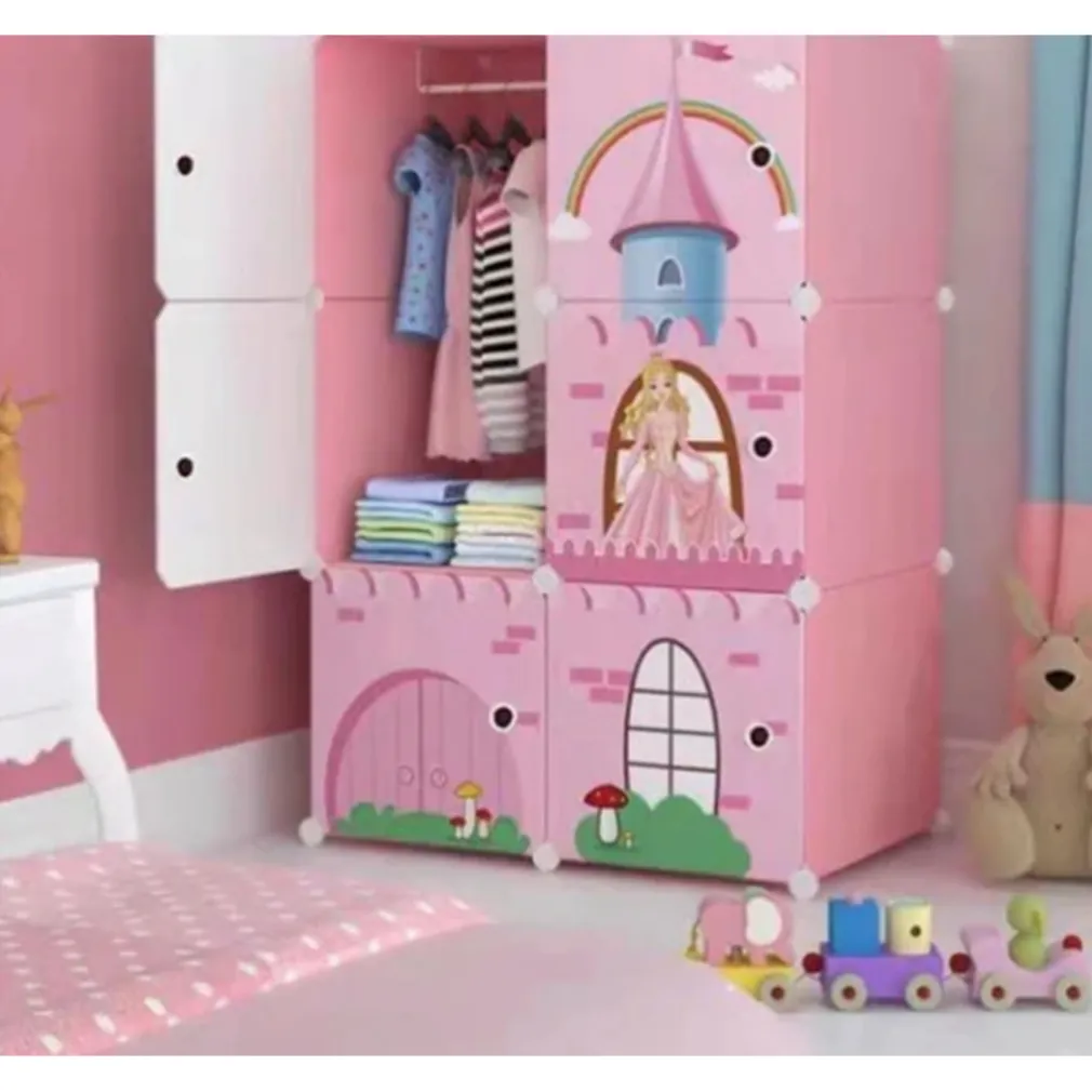 ARMADIO MODULARE PER BAMBINI MULTIUSO PORTAOGGETTI A 6 SCOMPARTI CUBI CON ANTE DECORATE