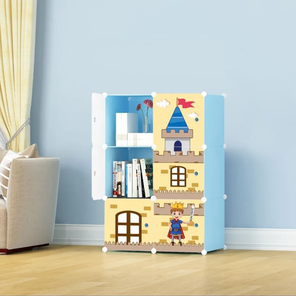 ARMADIO MODULARE PER BAMBINI MULTIUSO PORTAOGGETTI A 6 SCOMPARTI CUBI CON ANTE DECORATE