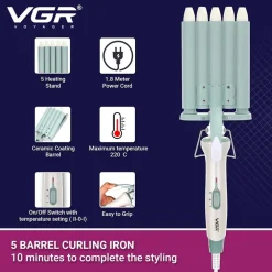 ARRICCIACAPELLI PROFESSIONALE ELETTRICO A 5 CILINDRI DA 16 MM STYLING VGR V-597