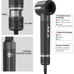 ASCIUGACAPELLI SPAZZOLA PHON PROFESSIONALE CON DIFFUSORE 7 IN 1 CAPELLI RICCI LISCI