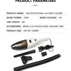 ASPIRAPOLVERE ASPIRA POLVERE PER AUTO PALMARE A 12V 120W + ACCESSORI KIT PULIZIA