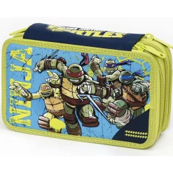 ASTUCCIO 3 CERNIERE ZIP TRIPLO TARTARUGHE NINJA COLORI ACCESSORI GIOCHI PREZIOSI