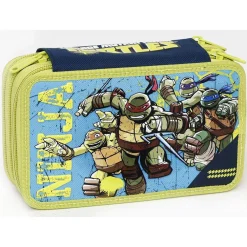 ASTUCCIO 3 CERNIERE ZIP TRIPLO TARTARUGHE NINJA COLORI ACCESSORI GIOCHI PREZIOSI