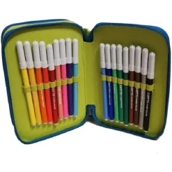 ASTUCCIO 3 SCOMPARTI ZIP WWF SCUOLA PORTAPASTELLI PENNE PENNARELLI ACCESSORIATO