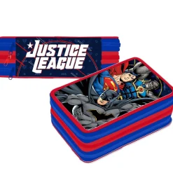 ASTUCCIO 3 ZIP CERNIERE PORTAPASTELLI MATITE SCUOLA ELEMENTARE JUSTICE LEAGUE
