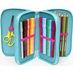 ASTUCCIO A 3 ZIP DISNEY VIOLETTA IN TESSUTO COMPLETO DI PASTELLI E PENNARELLI