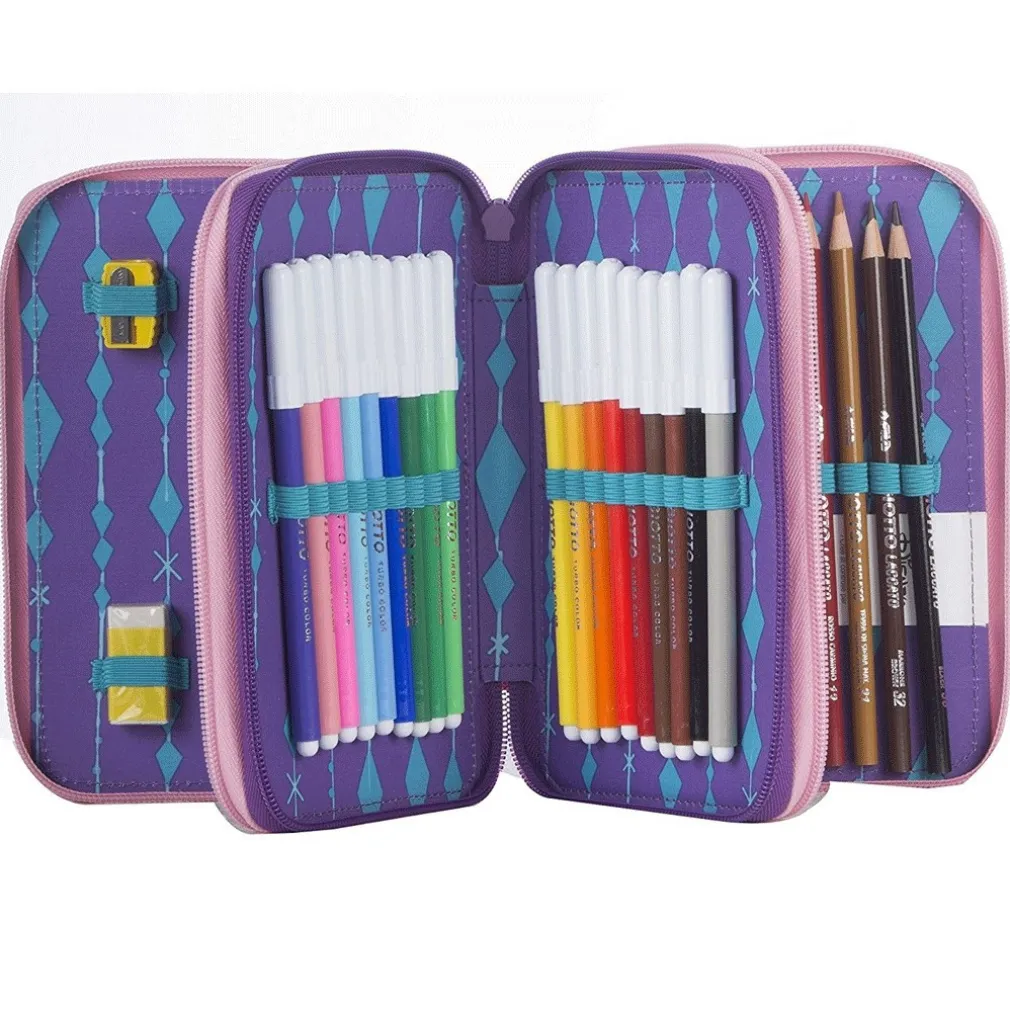 ASTUCCIO COMPLETO 3 ZIP FROZEN ELSA ANNA ACCESSORIATO BAMBINE SCUOLA