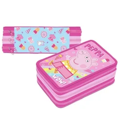 ASTUCCIO COMPLETO PORTAPENNE 3 SCOMPARTI CERNIERE PEPPA PIG CON ACCESSORI SCUOLA