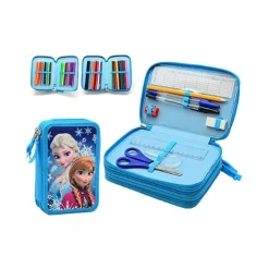 ASTUCCIO FROZEN ANNA ELSA DISNEY 3 ZIP SCOMPARTO ACCESSORIATO SCUOLA BAMBINI