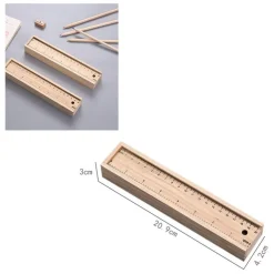 ASTUCCIO IN LEGNO CON 12 PASTELLI COLORATI TEMPERINO RIGHELLO RIGA PORTAPASTELLI