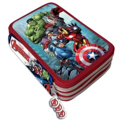 ASTUCCIO PORTAPASTELLI SCUOLA 3 ZIP AVENGERS ACCESSORIATO CON PASTELLI PENNARELLI