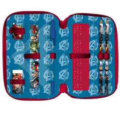 ASTUCCIO PORTAPASTELLI SCUOLA 3 ZIP AVENGERS ACCESSORIATO CON PASTELLI PENNARELLI