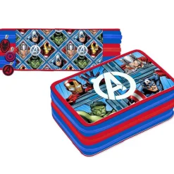 ASTUCCIO PORTAPASTELLI SCUOLA 3 ZIP CERNIERA AVENGERS SUPEREROI ACCESSORIATO