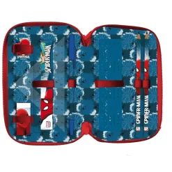 ASTUCCIO PORTAPASTELLI SCUOLA 3 ZIP SPIDERMAN CON ACCESSORI PASTELLI PENNARELLI